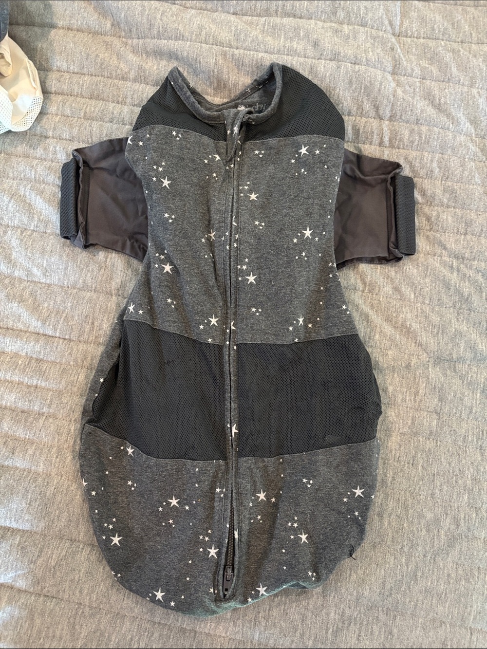 Star Print Grey Baby Swaddle Sleep Sack - Front Zip